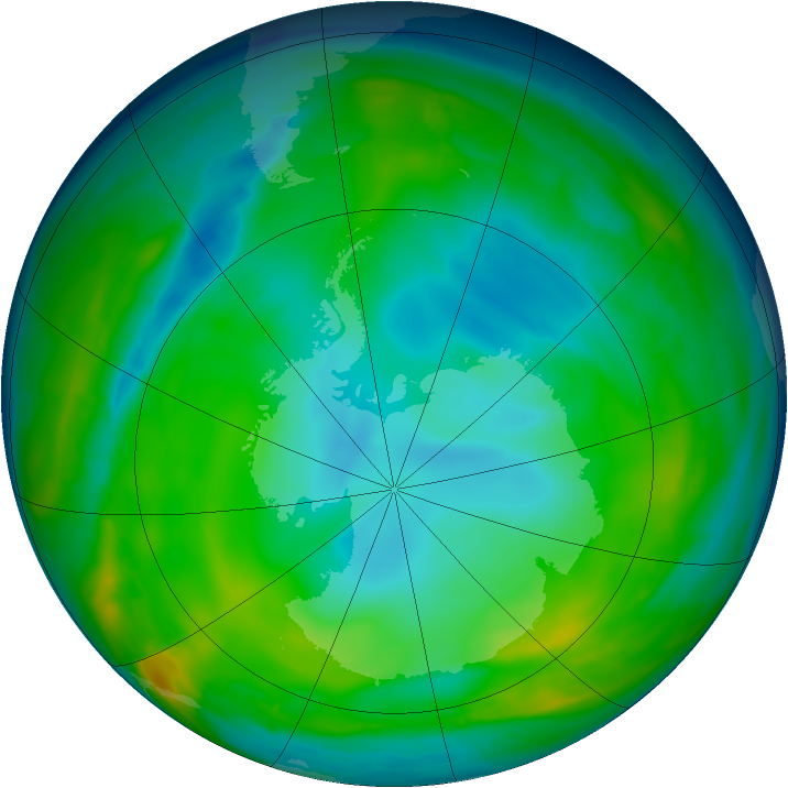 Antarctic ozone map for 11 June 2015